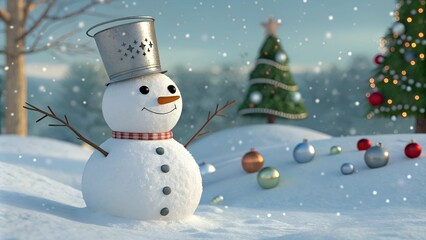 Fototapeta premium snowman in the forest