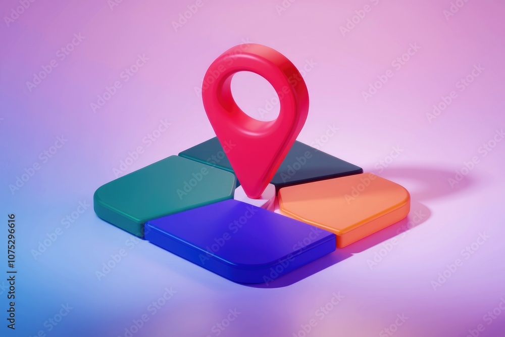 Poster 3D render of a red pin on a colorful square.