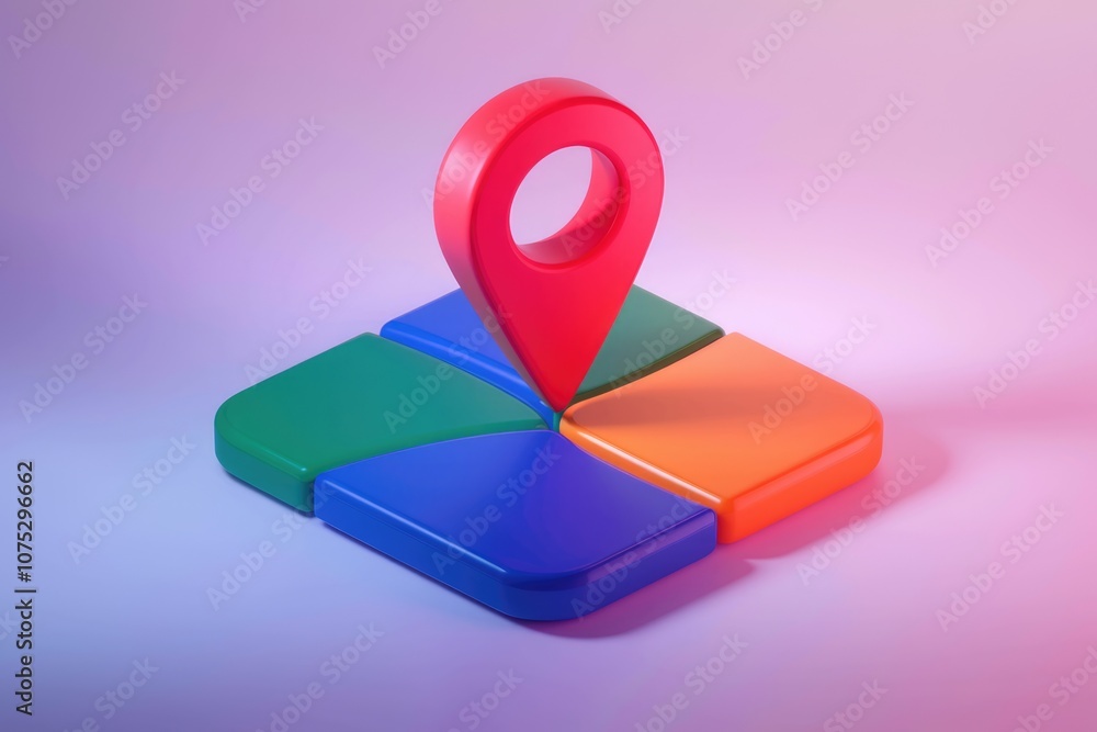 Poster Red pin location marker on colorful square blocks