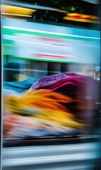 Dynamic Urban Motion: A Burst of Colorful Fabrics in Transit
