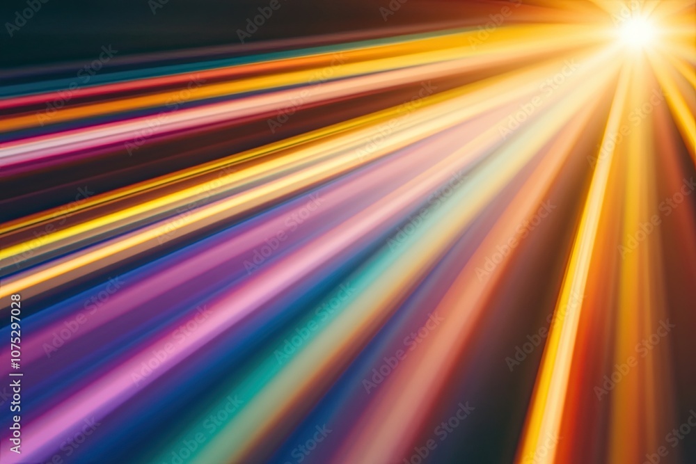 Poster light refracting through a glass prism creates a rainbow spectrum against a dark background