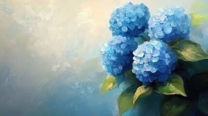 Oil painting featuring lovely hydrangea buds on a blooming plant