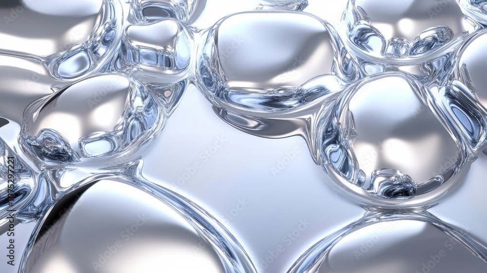 Poster abstract close-up of shiny, reflective liquid shapes creating a mesmerizing pattern.