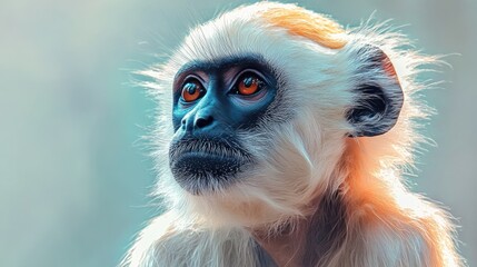 Obraz premium High key portrait of a grey langur in an expressive close up style showcasing intricate details and vibrant hues