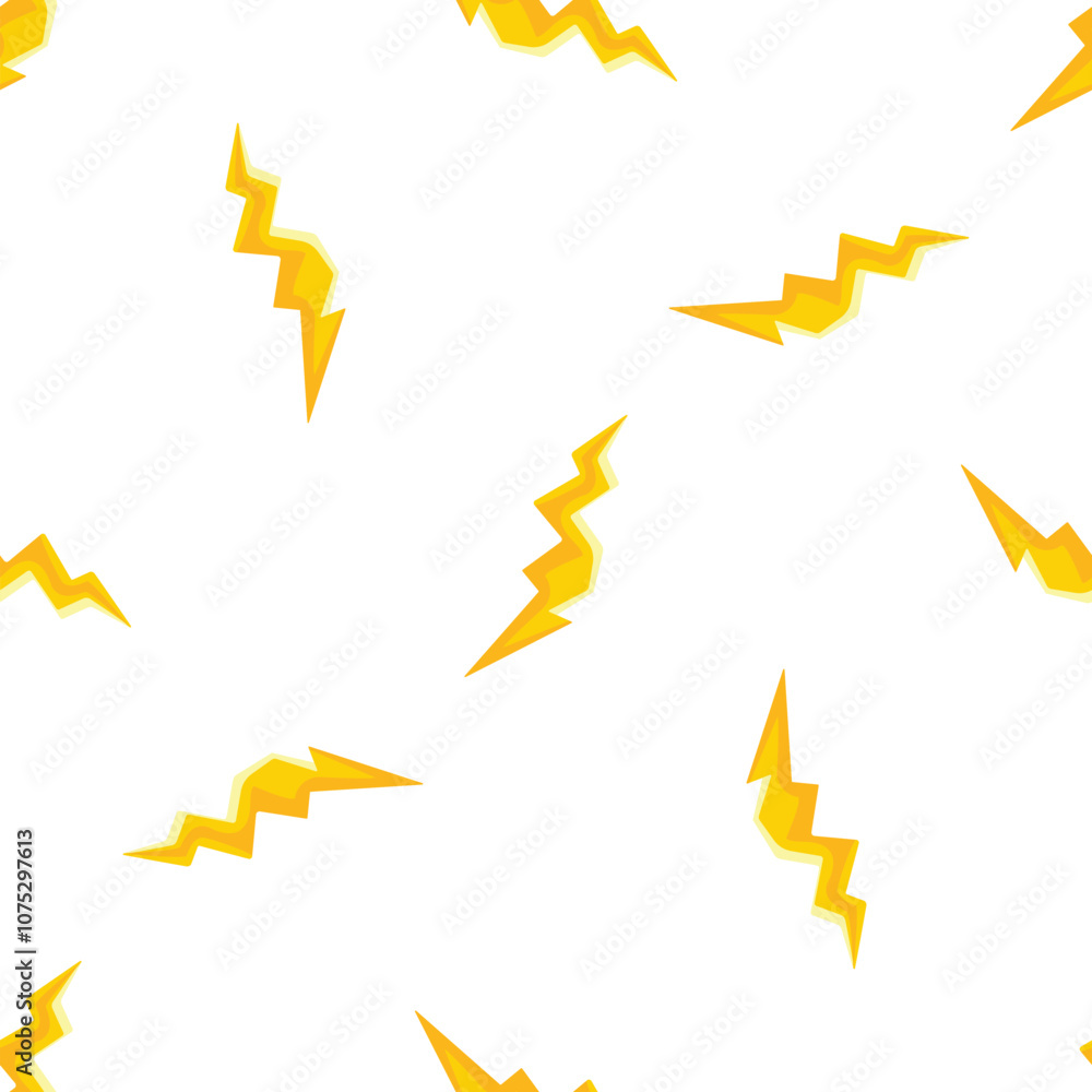 Aufkleber seamless pattern of yellow lightning bolts striking on a white background, creating a dynamic and en