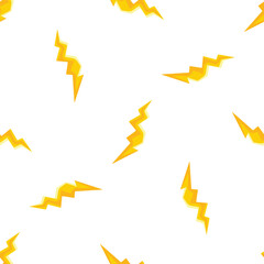 Seamless pattern of yellow lightning bolts striking on a white background, creating a dynamic and energetic design