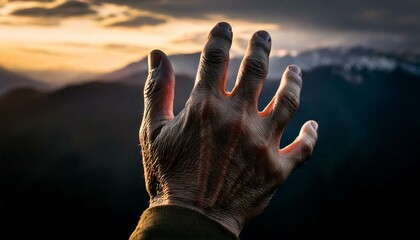 目の前にかざした無骨な男性の右手_01