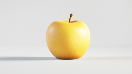 Yellow apple sits on a white background. The apple is ripe and ready to eat. Concept of freshness and natural beauty