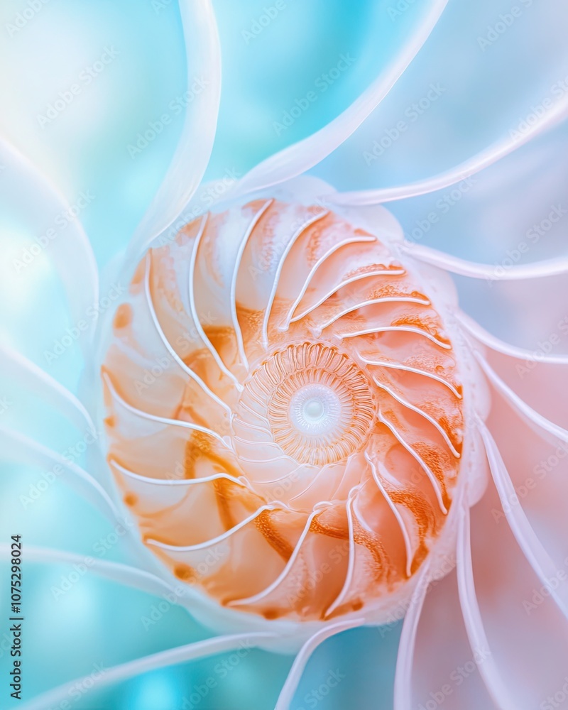 Poster Fibonacci Spiral Created by a Seashell With Golden Ratio Measurements in Soft Natural Light