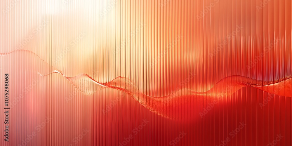 Poster Abstract red and orange background with vertical stripes and flowing waves.