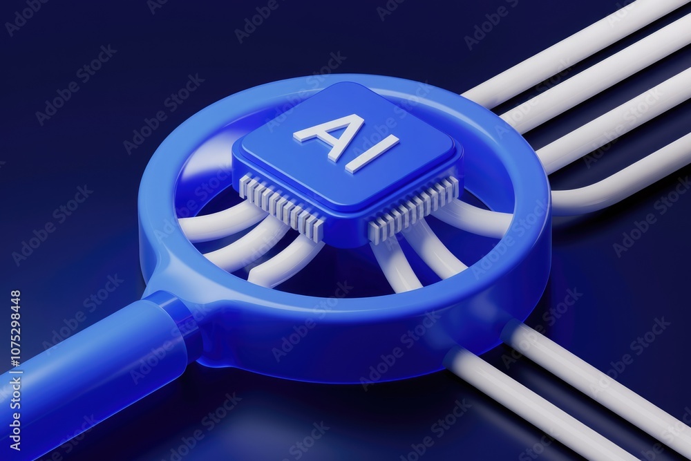 Fototapete ai chip connected with wires representing data flow.