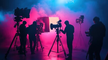 Fototapeta premium Film Crew Shooting in Studio Setting