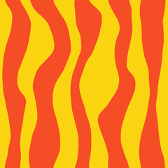 Abstract seamless pattern of yellow and red wavy vertical stripes, hand drawn illustration, flat style