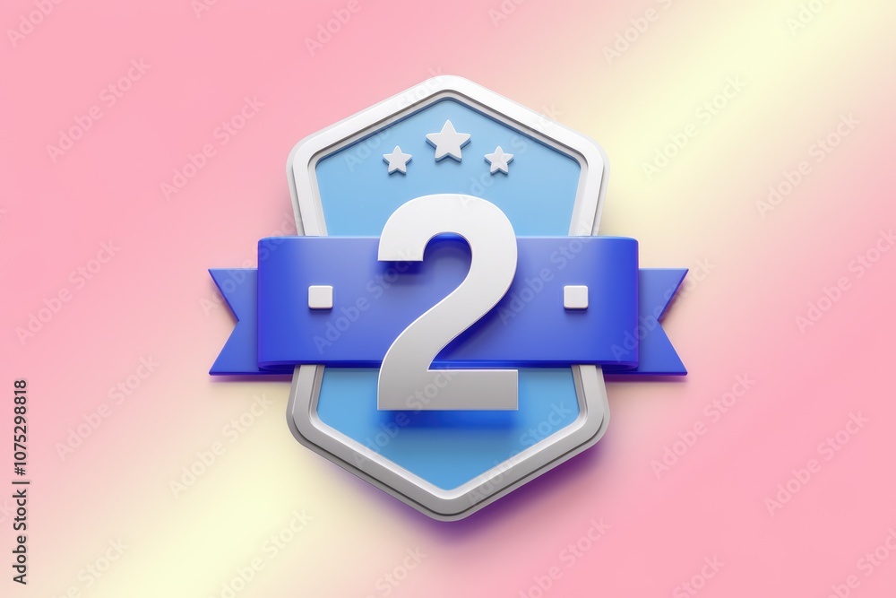 Aufkleber a blue and silver shield with a ribbon and the number two in the center.