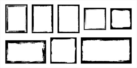 Set of grunge square and rectangular windows. Frame with rough erased borders. Retro border for collage and design with vintage effect