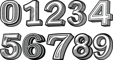 Hand drawing Numbers, 0 to 9