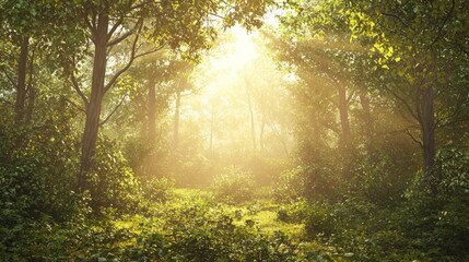 Obraz premium Sunset Reflections: Promoting Sustainable Forestry in a Digital Forestscape