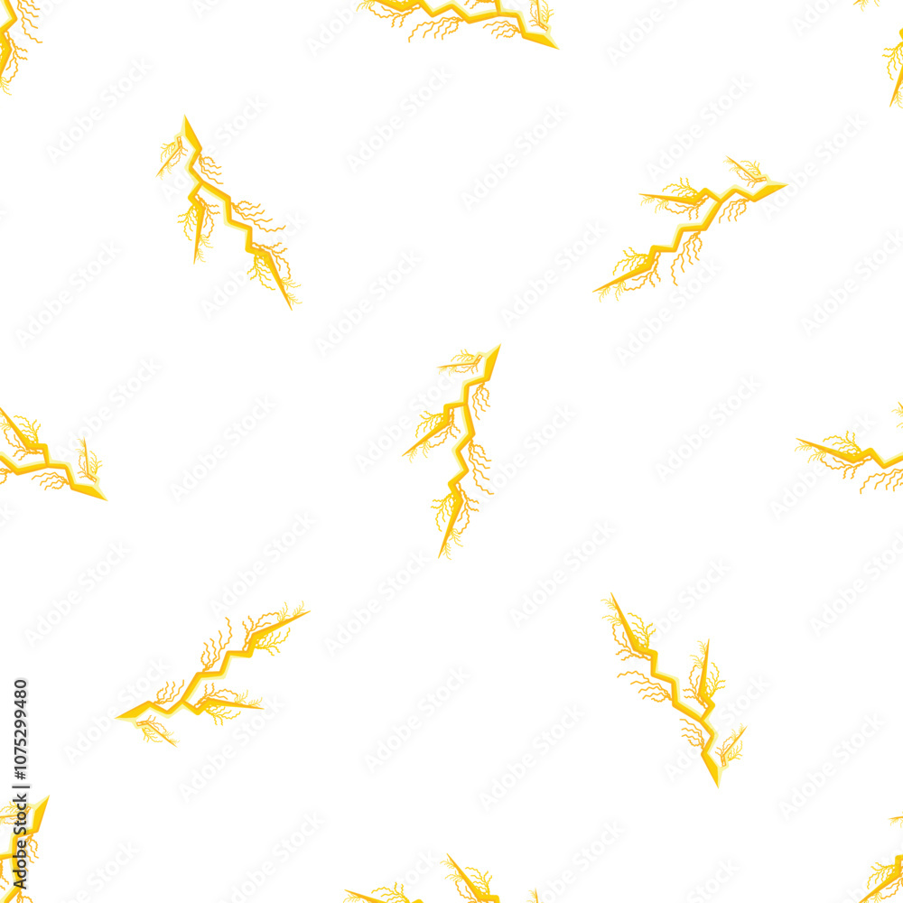 Aufkleber seamless pattern of yellow lightning bolts striking on a white background, creating a dynamic and en
