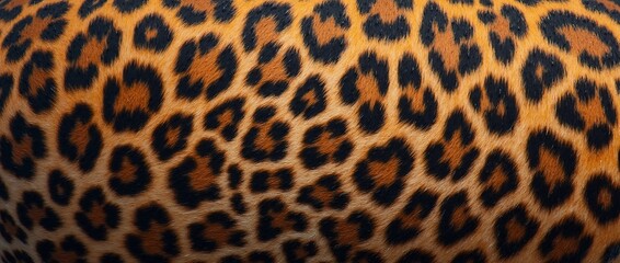 Fototapeta premium Texture Leopard Fur Pattern Close Up Top View Wild Cat Natural Color Beauty for Design Fashion Interior Panoramic Banner Copy Space