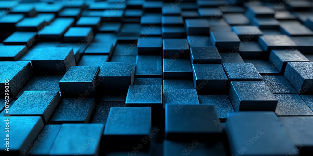 Poster abstract blue textured cubes with 3d effect.