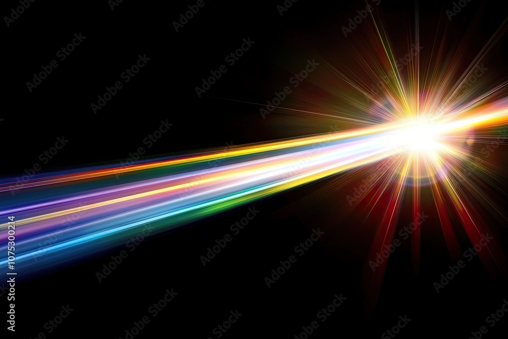 Aufkleber Light Refracts Through a Glass Prism, Creating a Colorful Spectrum Against a Dark Background