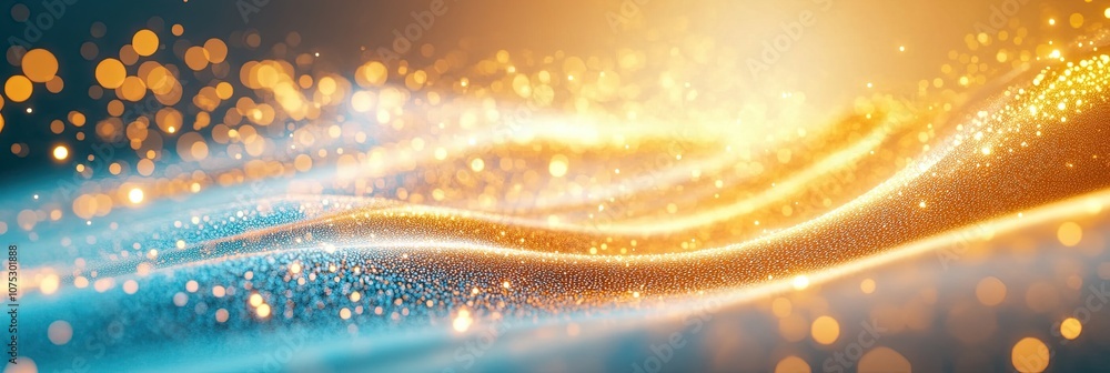 Poster illuminated particles demonstrating quantum tunneling through a barrier with vibrant light contrasts