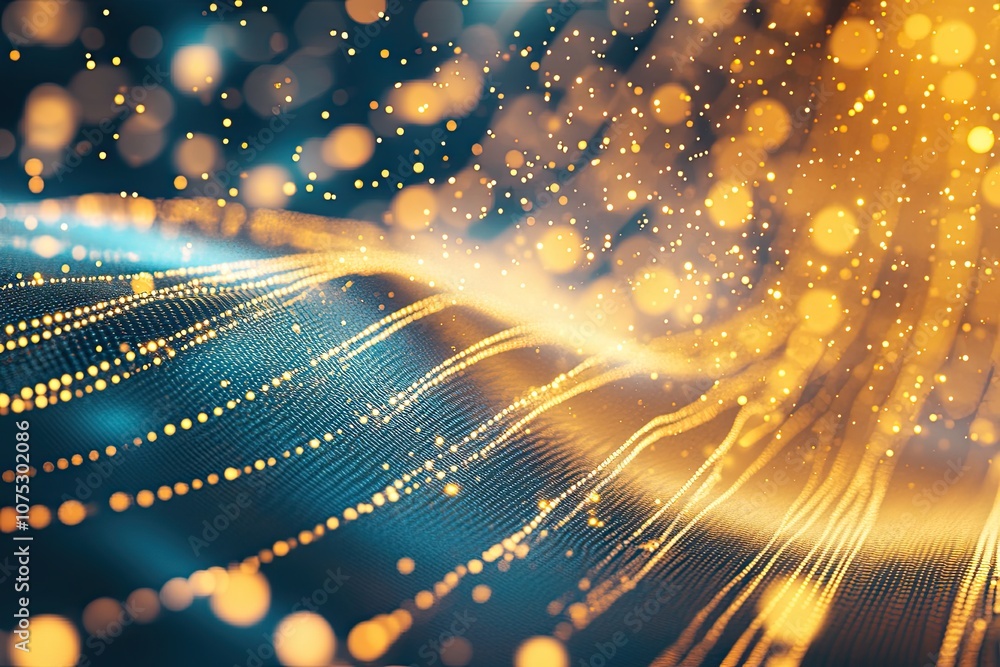 Leinwandbilder visualizing quantum tunneling with particles passing through a barrier in cool-toned light