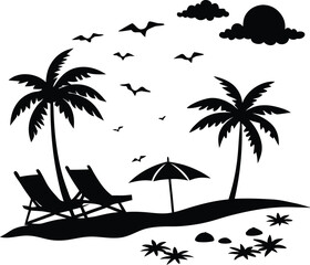 Summer Beach Silhouette Vector