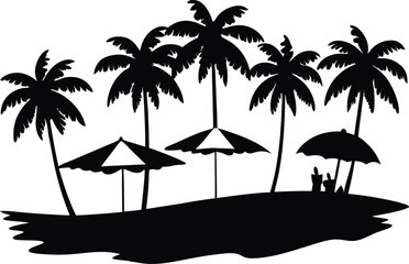 Summer Beach Silhouette Vector