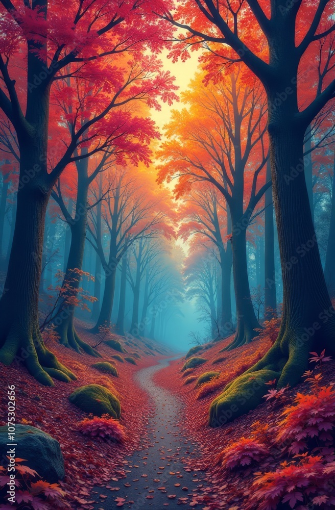 Poster A forest path with trees in the background