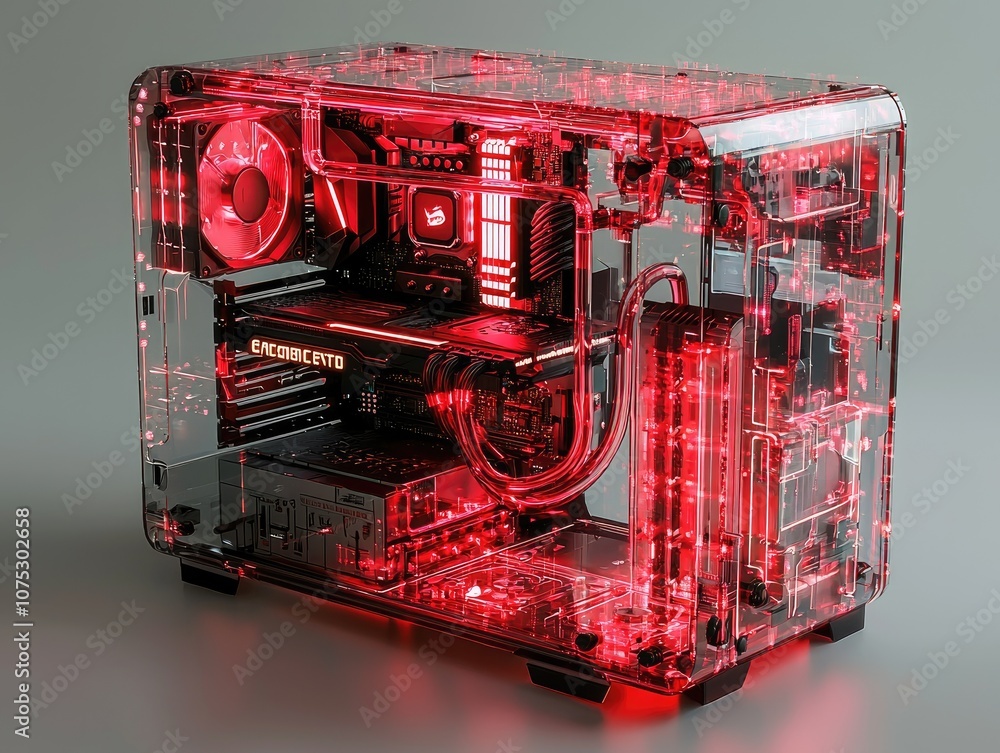 Aufkleber closeup computer assembly and custom builds with red lighting