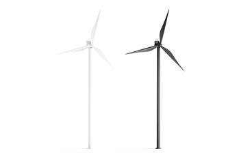 Blank black and white wind turbine mockup, side view