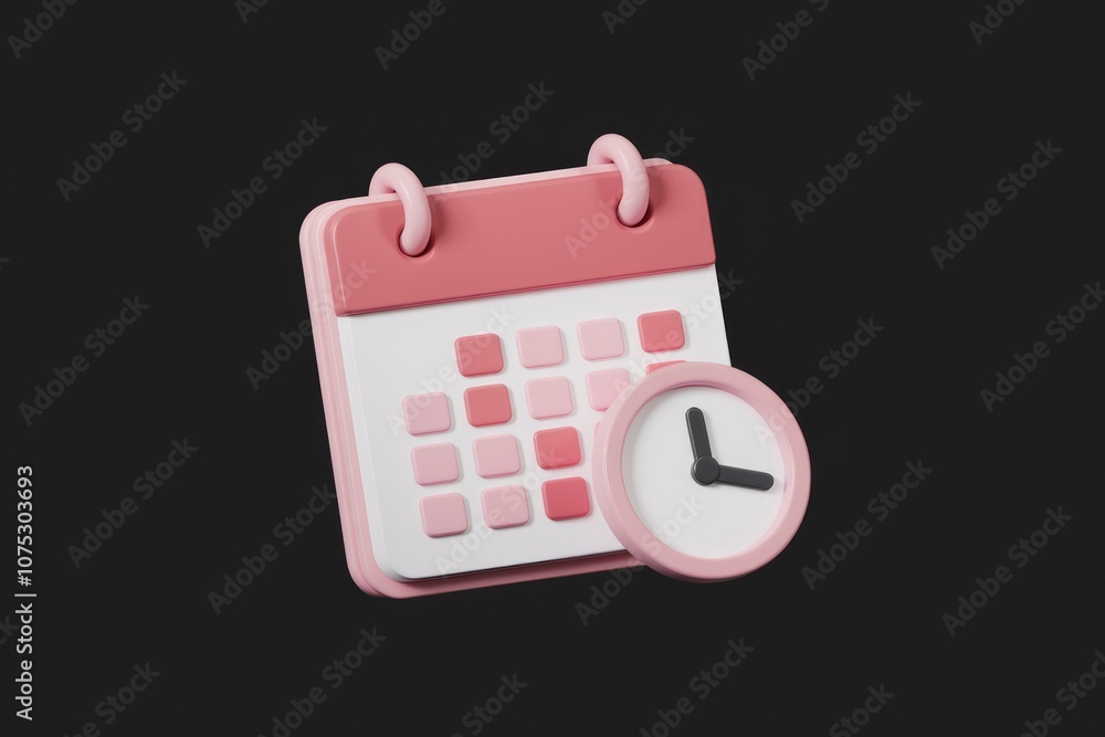Aufkleber 3D rendering of a pink calendar with a clock icon