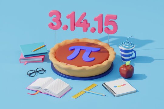 3.1415 Pi day celebration with pie  books  and an apple