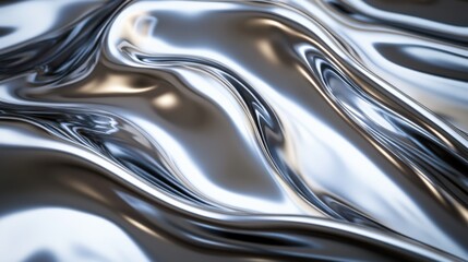 Smooth and reflective metallic surface with flowing waves and intricate patterns, evoking a sense of fluidity.