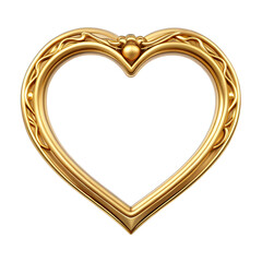 Gold frame in heart shape isolated on transparent background. AI Generative
