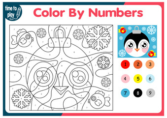 children's educational tasks, games. puzzle. coloring by numbers. Christmas tree. Christmas balls. penguin. deer.