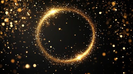 A mesmerizing golden glittering circle on a black background, creating a festive and magical atmosphere.