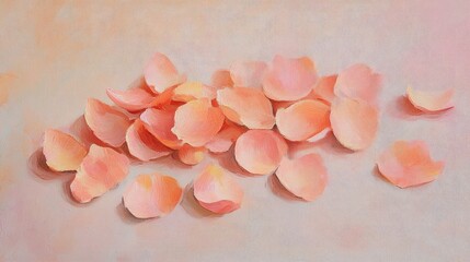Obraz premium Oil painting featuring a romantic expression formed by peach petals in a flat lay arrangement