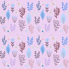 Seamless floral pink pattern with hand drawn flowers. Spring background. Perfect for fabric design, wallpaper, batik, ceramic, shirt, apparel.