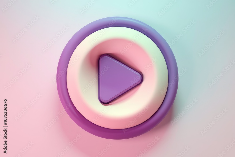 Poster purple play button in a circle on a pink and blue background