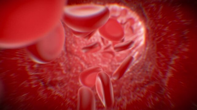 Red Blood Cells Flowing Close-up Inside Realistic Vein Seamless. Blood Vessel Micro Illustration. Beautiful Flight Through Human Artery Looped 3d Animation. Futuristic Medical Technology Concept 4k.