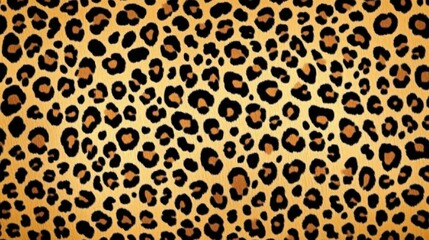 A close-up view of a luxurious leopard print pattern featuring bold black spots on a golden beige background.