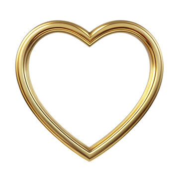 Gold frame in heart shape isolated on transparent background. AI Generative