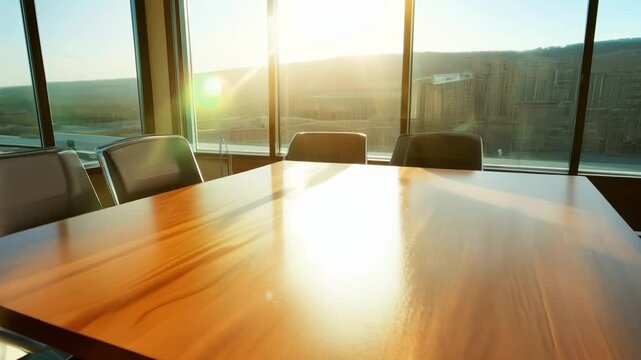 Capturing the golden hour sunlight in a modern boardroom