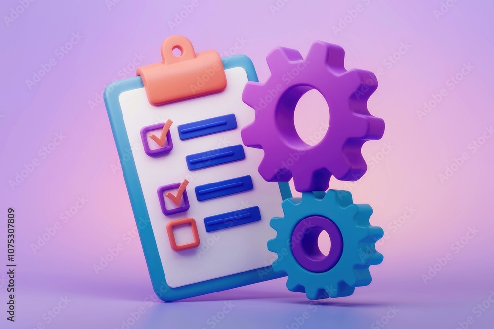 Poster Checklist with gears  symbolizing task completion and efficiency.