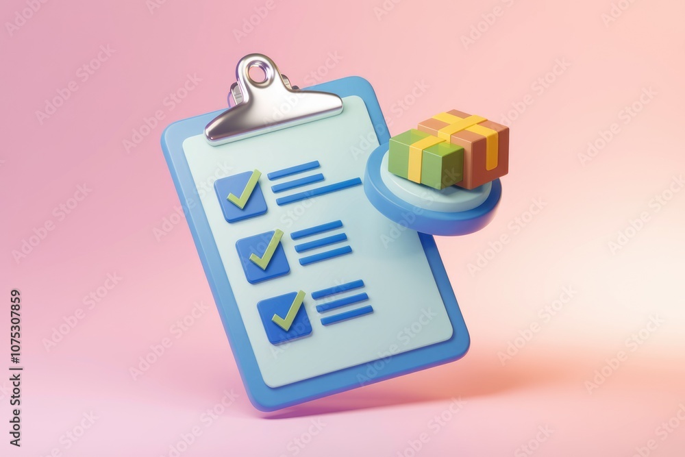 Poster A checklist with three completed tasks and a gift box on top.