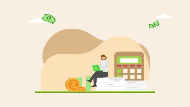 Animated video Budget concept. Full length animation illustration. High quality 4k footage.