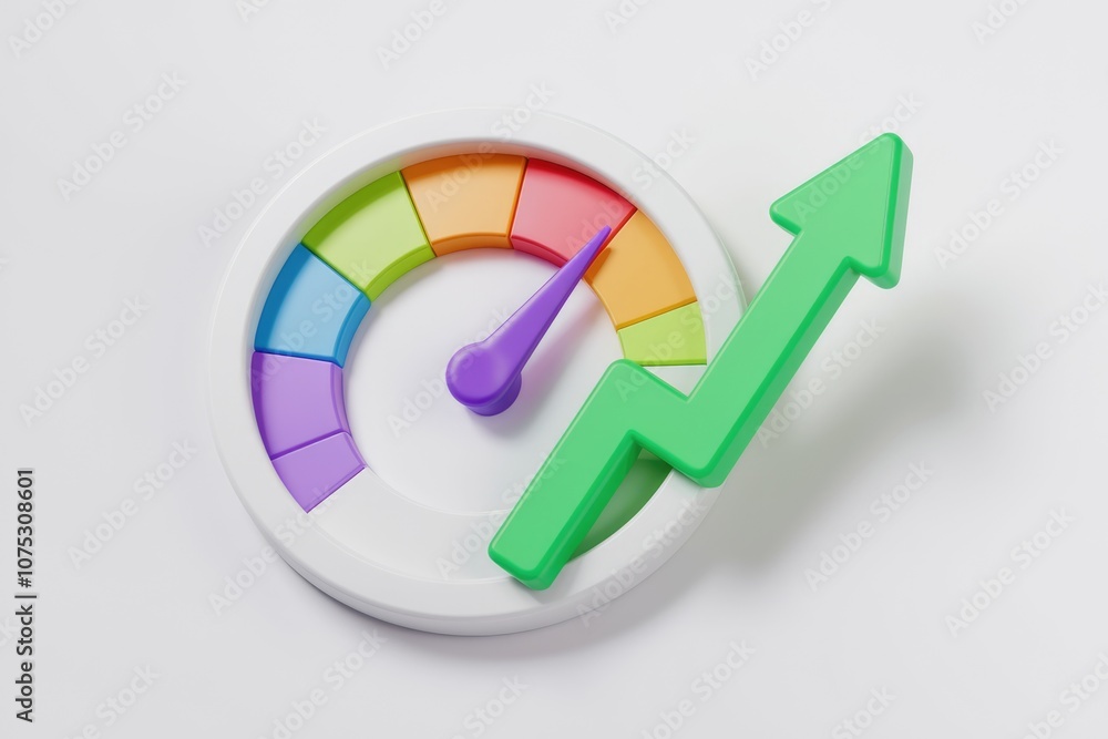 Poster A colorful speedometer with a green arrow pointing upwards  indicating growth and progress.