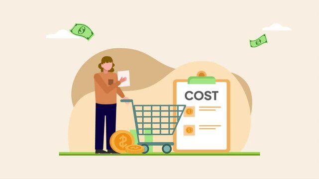 Animated video Budget concept. Full length animation illustration. High quality 4k footage.